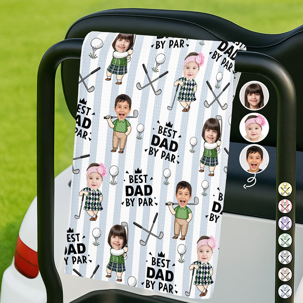 Gift For Father,Humorous,Custom Photo,Golf,Cut-Face Photo - Custom Photo Best Dad By Par Funny Kid Stripe - Personalized Golf Towel