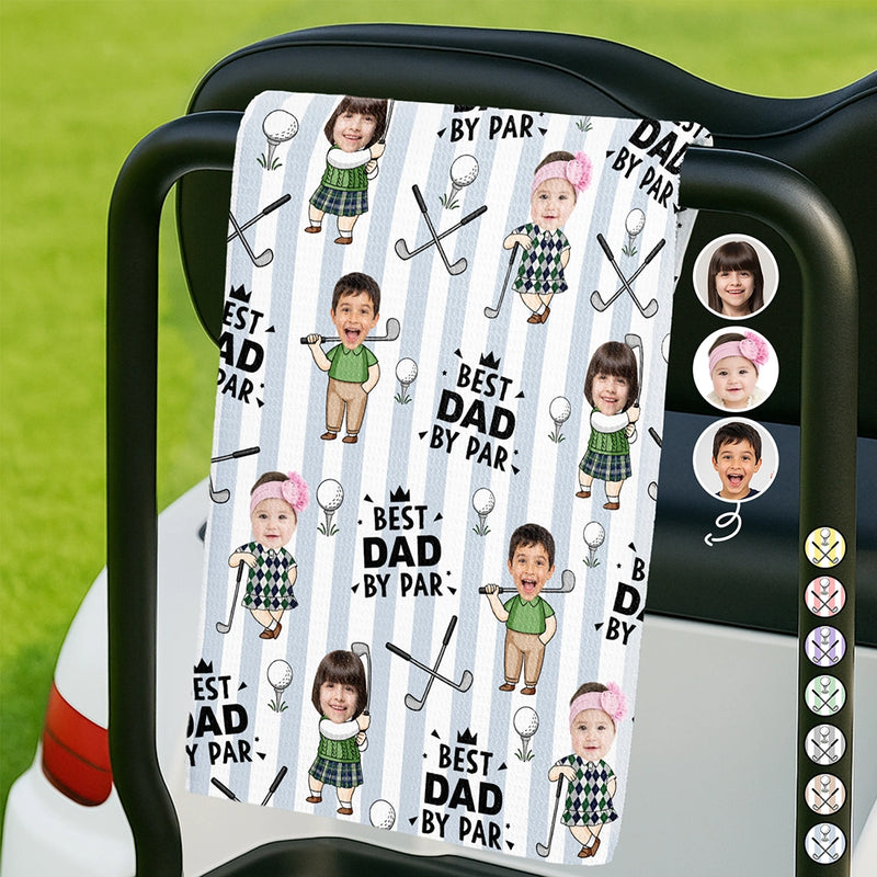 Gift For Father,Humorous,Custom Photo,Golf,Cut-Face Photo - Custom Photo Best Dad By Par Funny Kid Stripe - Personalized Golf Towel