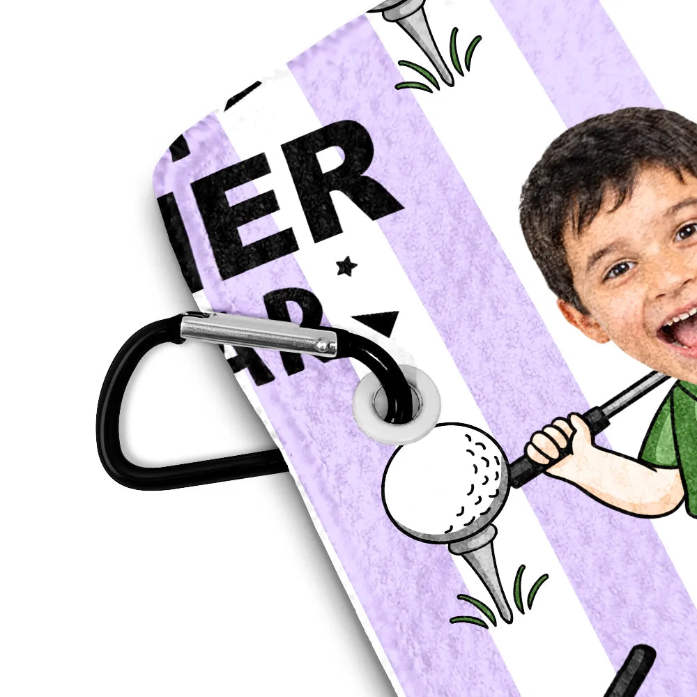 Gift For Father,Humorous,Custom Photo,Golf,Cut-Face Photo - Custom Photo Best Dad By Par Funny Kid Stripe - Personalized Golf Towel