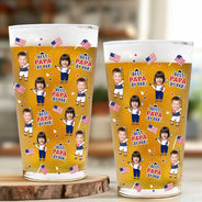 Custom Photo,Independence Day,Gift For Father,Sport Dad,Golf,Playful,Cut-Face Photo - Custom Photo Best Dad By Par Funny Kid US Flag - Personalized Beer Glass