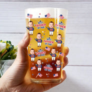 Custom Photo,Independence Day,Gift For Father,Sport Dad,Golf,Playful,Cut-Face Photo - Custom Photo Best Dad By Par Funny Kid US Flag - Personalized Beer Glass
