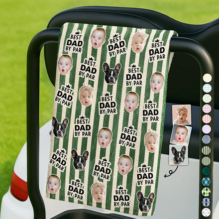 Custom Photo Best Dad By Par Funny Kid Vintage - Personalized Golf Towel