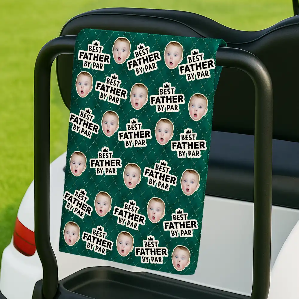 Golf,Sport Dad,Gift For Husband,Gift For Grandpa,Gift For Father,Non-Eng,Photo,Humorous - Custom Photo Best Dad By Par Funny Kid Vintage - Personalized Golf Towel