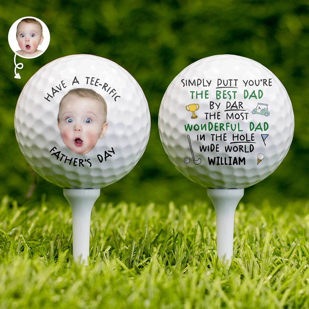 Custom Photo Best Dad By Par In The Hole Wide World - Personalized Golf Ball