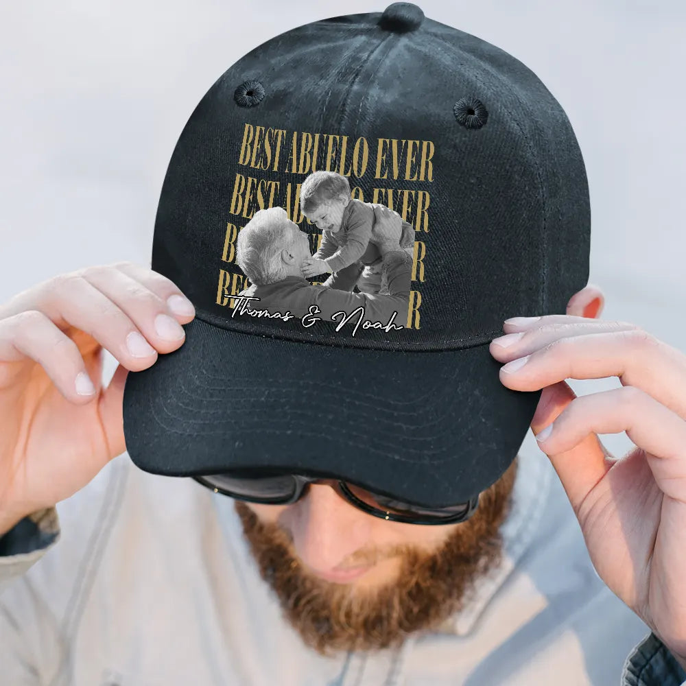 Gift For Father,Gift For Grandpa,Non-Eng,Photo,Proud - Custom Photo Best Dad Ever Ever Ever Vintage - Personalized Vintage Washed Denim Cap