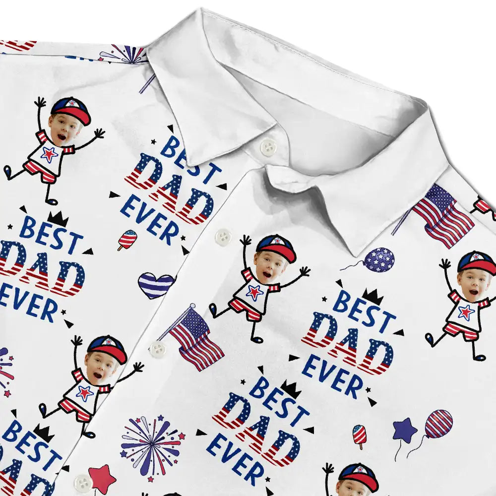 Gift For Father,Gift For Grandpa,Gift For Mother,Gift For Grandma,Independence Day,Top Market,Photo,Icon,Proud - Custom Photo Best Dad Ever USA Flag - Personalized Hawaiian Shirt