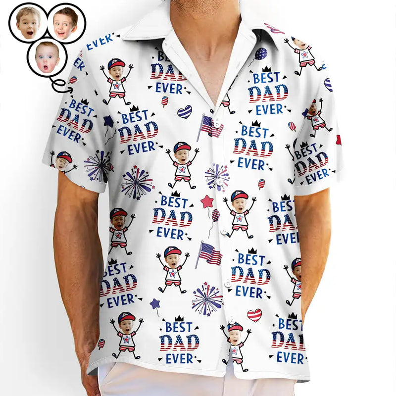 Gift For Father,Gift For Grandpa,Gift For Mother,Gift For Grandma,Independence Day,Top Market,Photo,Icon,Proud - Custom Photo Best Dad Ever USA Flag - Personalized Hawaiian Shirt
