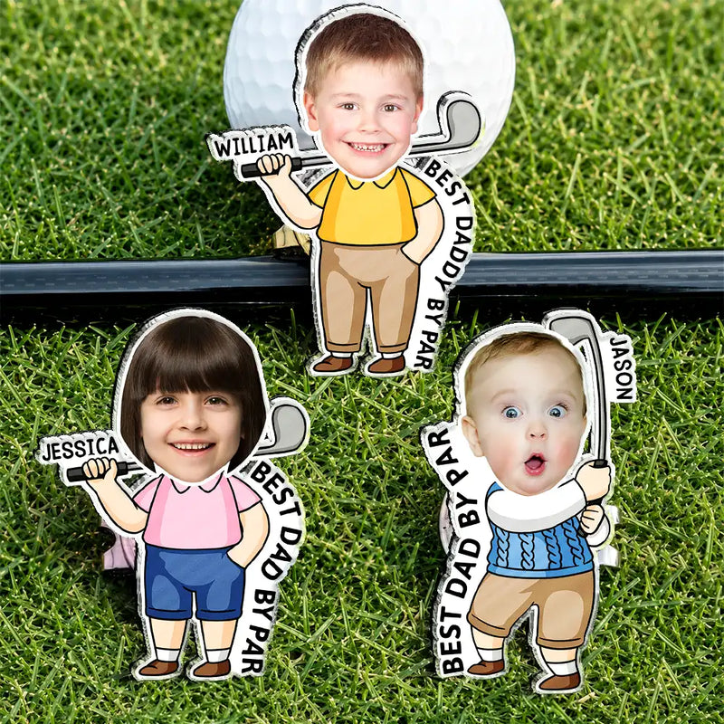 Adorable, Gift For Father, Custom Photo, Golf, Summer, Cut-Face Photo, Vector - Custom Photo Best Dad Grandpa By Par - Personalized Acrylic Magnetic Clip
