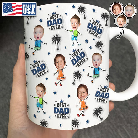 Custom Photo Best Dad Grandpa Ever - 3D Inflated Effect Printed, Personalized White Edge-to-Edge Mug
