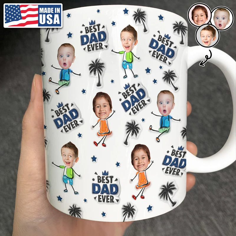 Gift For Father, Gift For Grandpa, Custom Photo, Happy - Custom Photo Best Dad Grandpa Ever - 3D Inflated Effect Printed, Personalized White Edge-to-Edge Mug