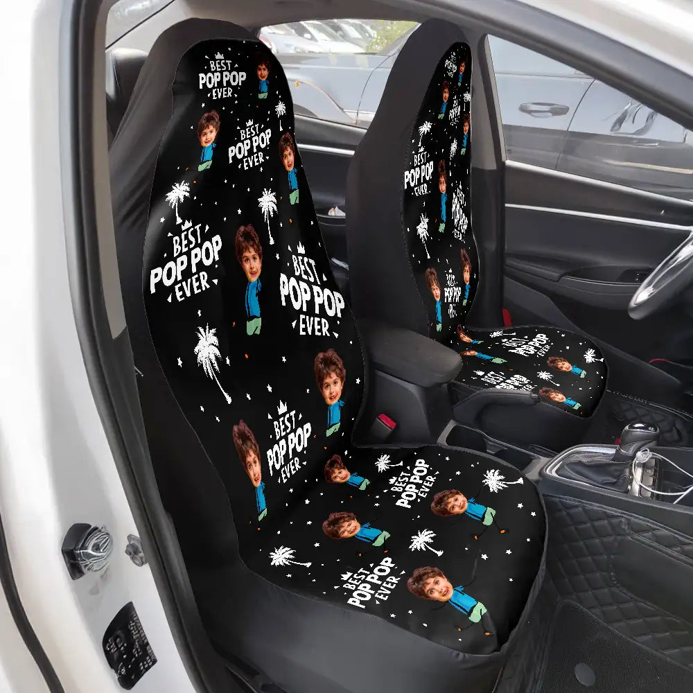 Gift For Father,Gift For Grandpa,Funny - Custom Photo Best Dad Grandpa Ever - Personalized Car Seat Cover