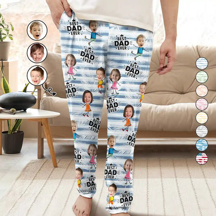 Custom Photo Stripes Best Dad Grandpa Ever - Personalized Pajama Pants