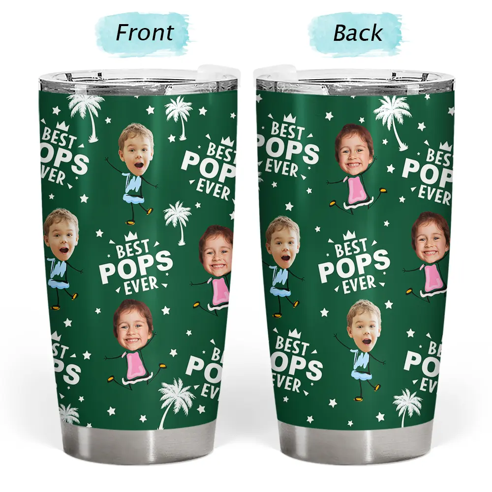 Gift For Father, Gift For Grandpa, Custom Photo, Happy - Custom Photo Best Dad Grandpa Ever - Personalized Tumbler