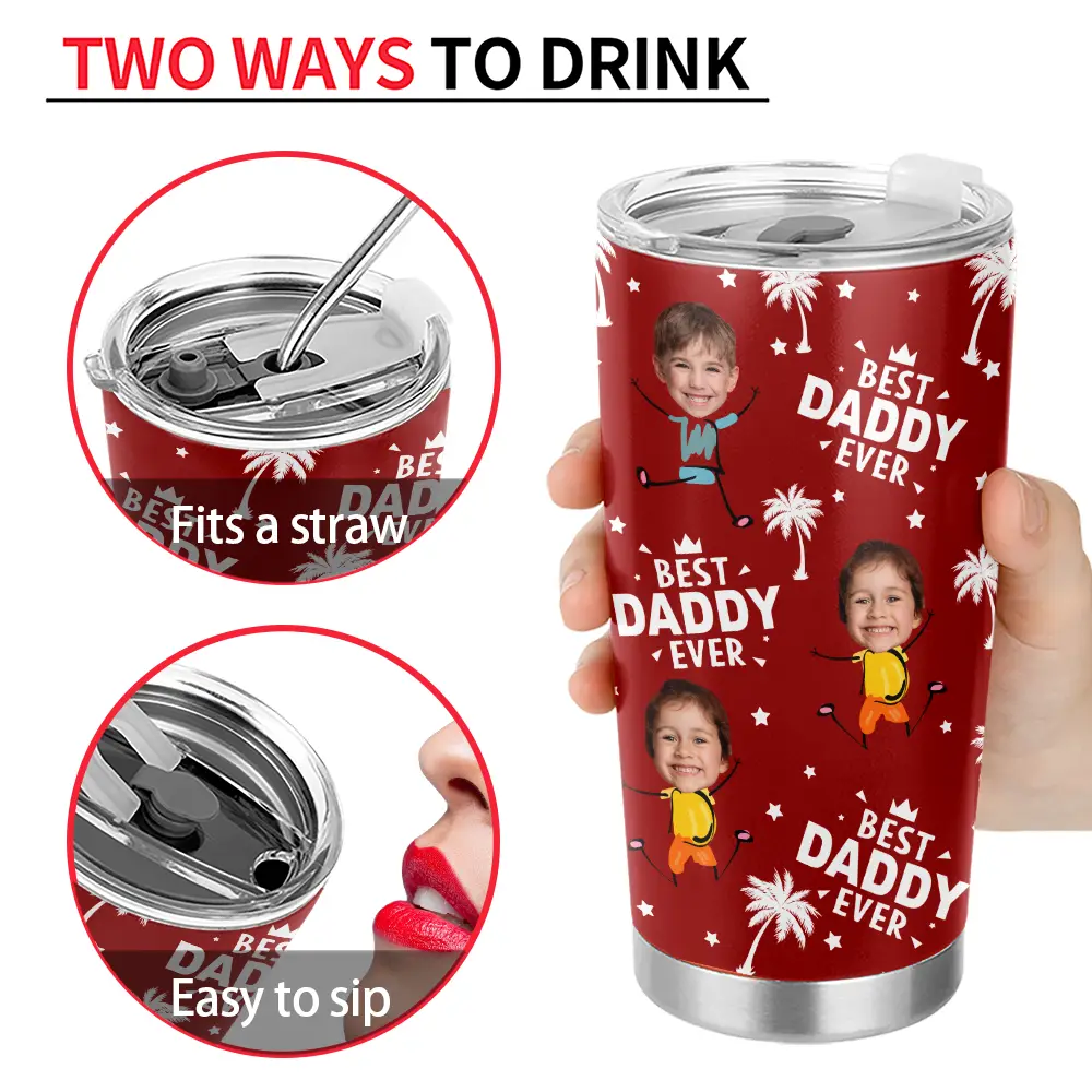 Gift For Father, Gift For Grandpa, Custom Photo, Happy - Custom Photo Best Dad Grandpa Ever - Personalized Tumbler