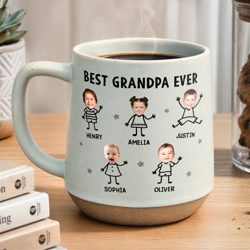 Gift For Father,Custom Photo,Adorable,Cut-Face Photo,Icon - Custom Photo Best Dad Grandpa Ever Kids Face - Personalized Conical Mug