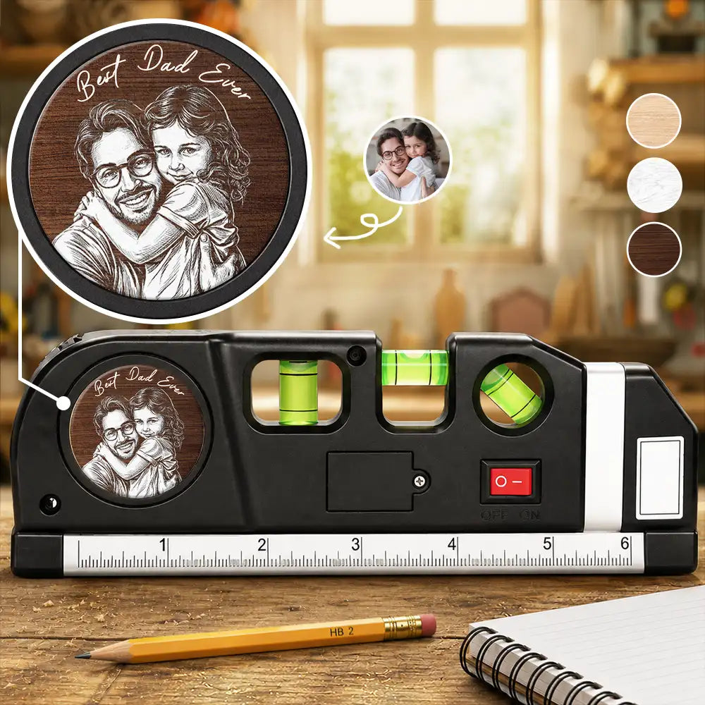 Gift For Men,Gift For Father,Gift For Boyfriend,Gift For Couples,Gift For Husband,Gift For Grandpa,Custom Photo,Non-Eng,Photo - Pencil Sketch,Adorable - Custom Photo Best Dad Grandpa Ever Pencil Sketch - Personalized Laser Level Tool