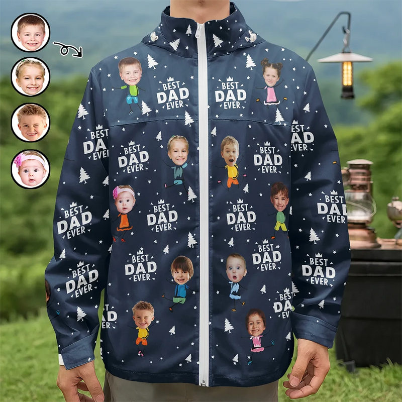 Gift For Father,Gift For Grandpa,Funny - Custom Photo Best Dad Grandpa Ever Pine Tree - Personalized Rain Jacket