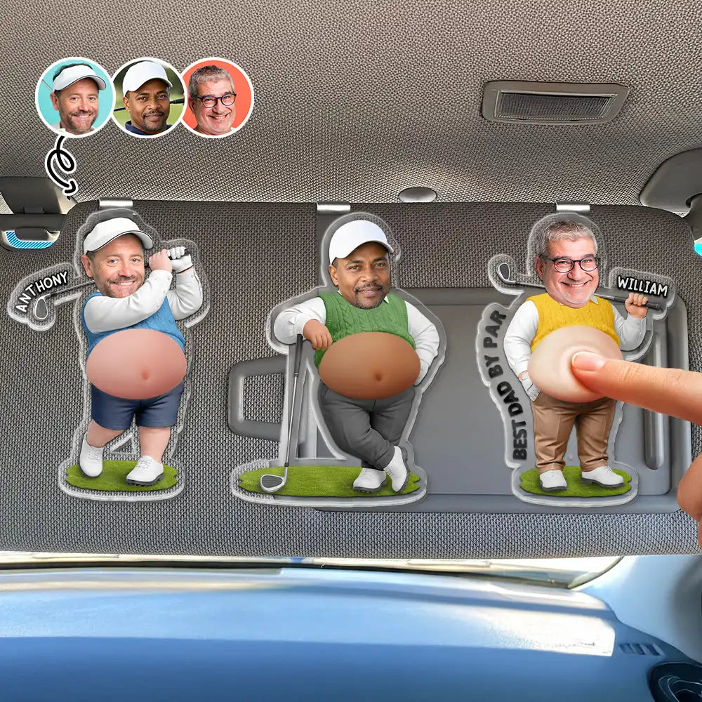 Custom Photo, Gift For Men, Gift For Yourself, Golf, Humorous, Cut-Face Photo - Custom Photo Best Dad Papa By Par - Personalized Squishy Acrylic Car Visor Clip