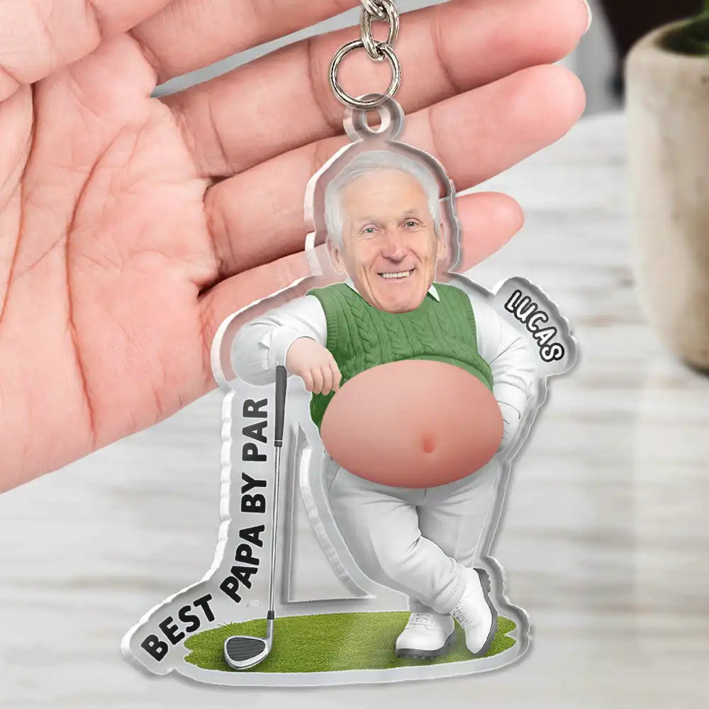 Custom Photo, Gift For Men, Gift For Yourself, Golf, Humorous, Cut-Face Photo - Custom Photo Best Dad Papa By Par - Personalized Squishy Acrylic Keychain