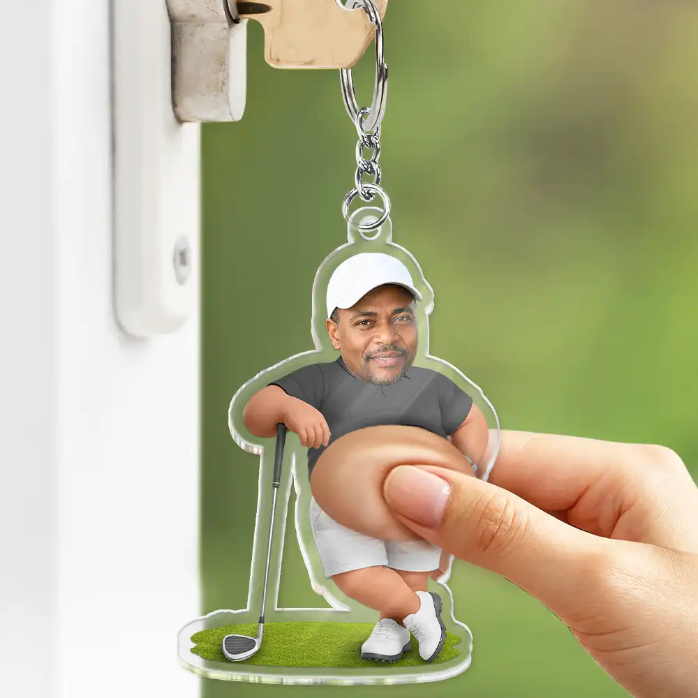 Custom Photo, Gift For Men, Gift For Yourself, Golf, Humorous, Cut-Face Photo - Custom Photo Best Dad Papa By Par - Personalized Squishy Acrylic Keychain