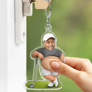 Custom Photo, Gift For Men, Gift For Yourself, Golf, Humorous, Cut-Face Photo - Custom Photo Best Dad Papa By Par - Personalized Squishy Acrylic Keychain