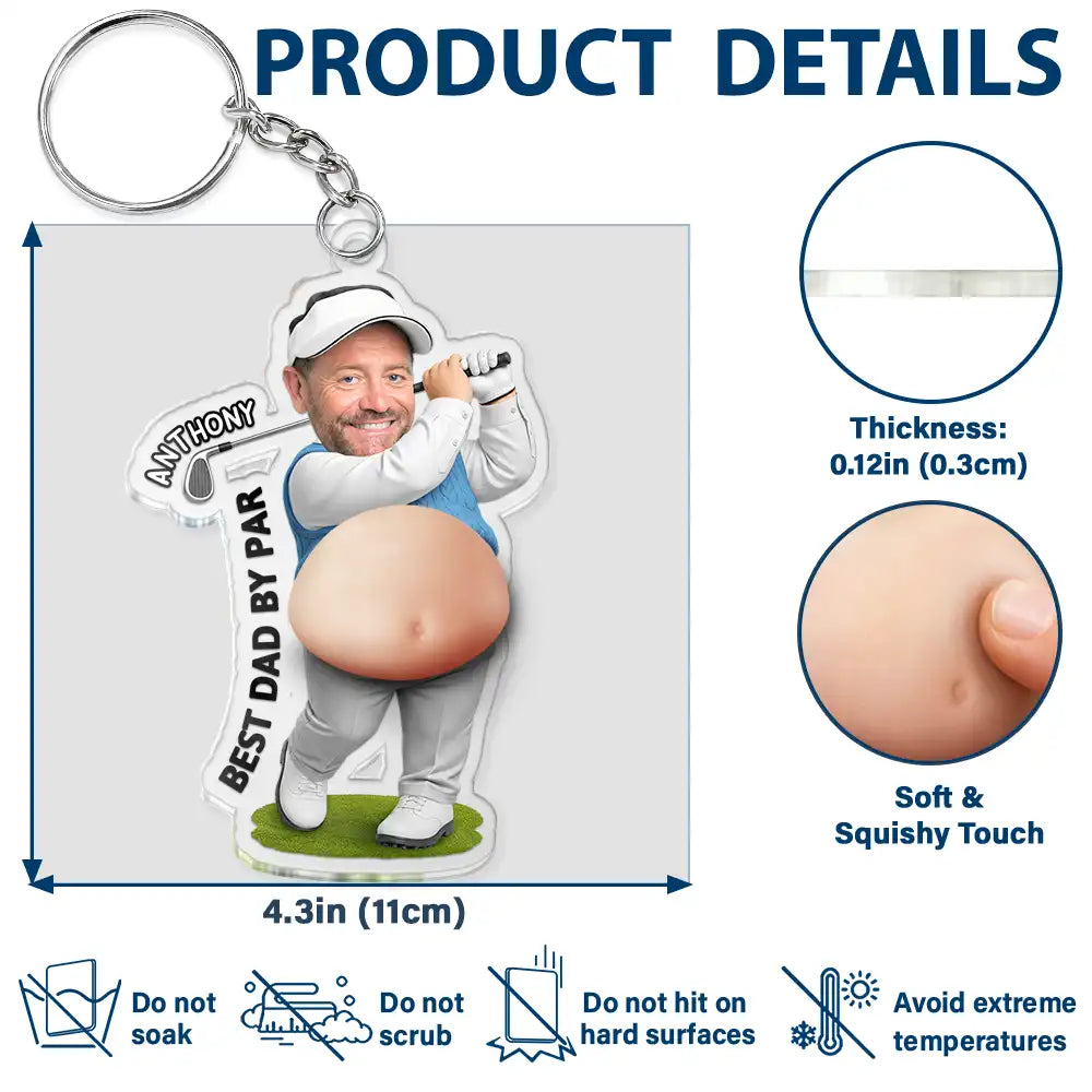 Custom Photo, Gift For Men, Gift For Yourself, Golf, Humorous, Cut-Face Photo - Custom Photo Best Dad Papa By Par - Personalized Squishy Acrylic Keychain