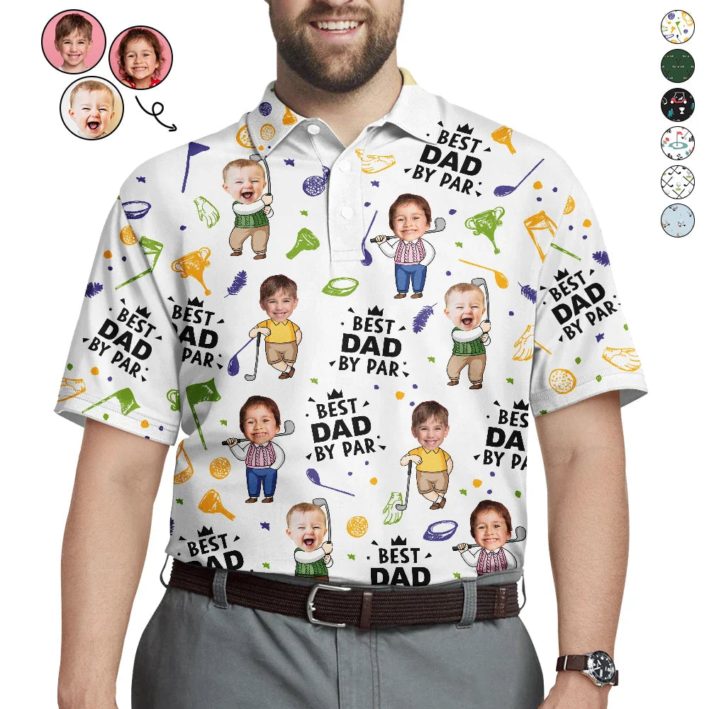 Custom Photo Best Daddy By Par Cartoon Kid - Personalized Polo Shirt