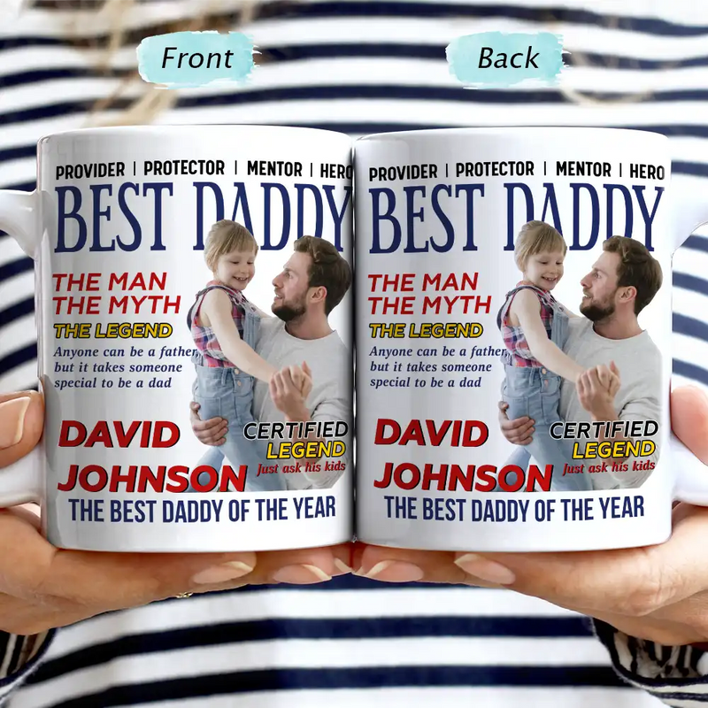 Gift For Father,Gift For Grandpa,Happy,Custom Photo - Custom Photo Best Daddy Papa Magazine - Personalized Mug