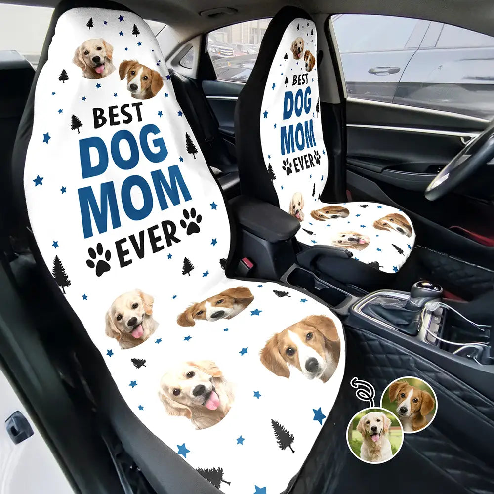 Pet Lovers, Funny - Custom Photo Best Dog Cat Dad Mom Ever - Personalized Car Seat Cover