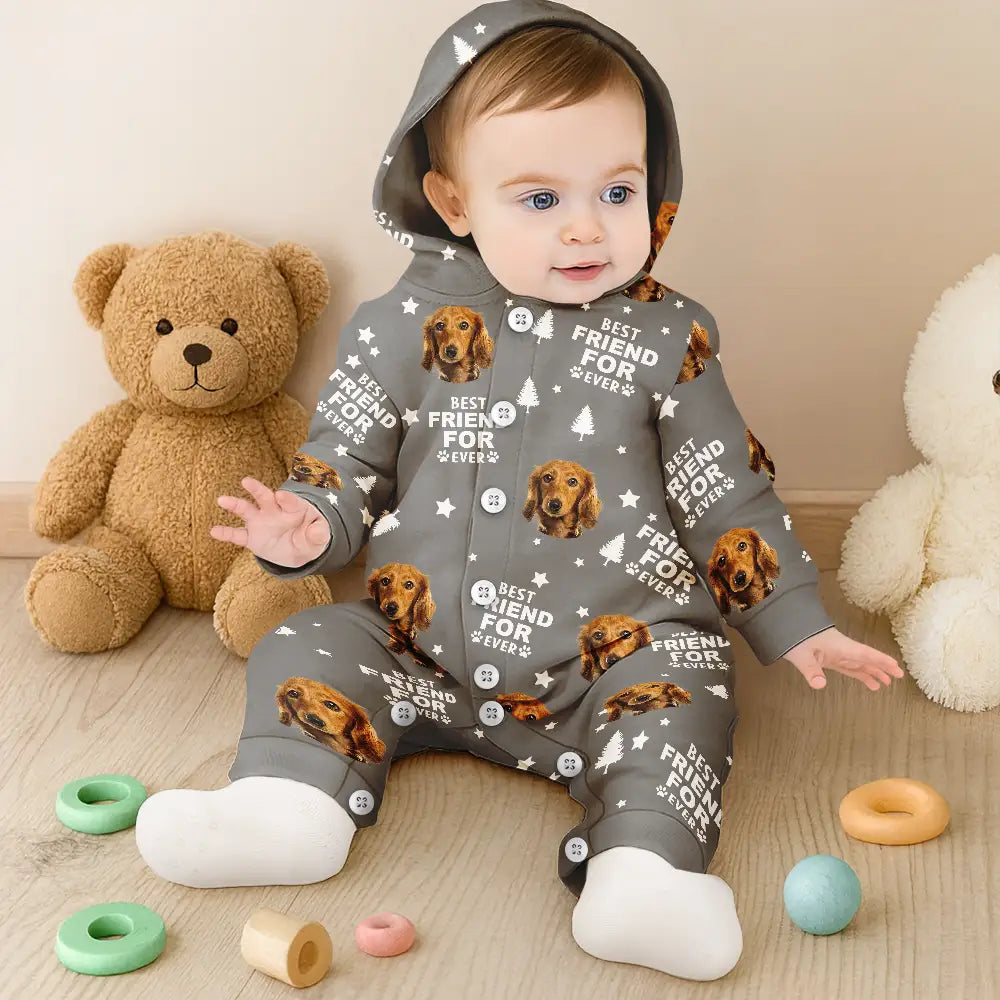 Pet Lovers, Custom Photo, Happy - Custom Photo Best Dog Cat Dad Mom Ever - Personalized Overall Onesie Hooded Jumpsuit