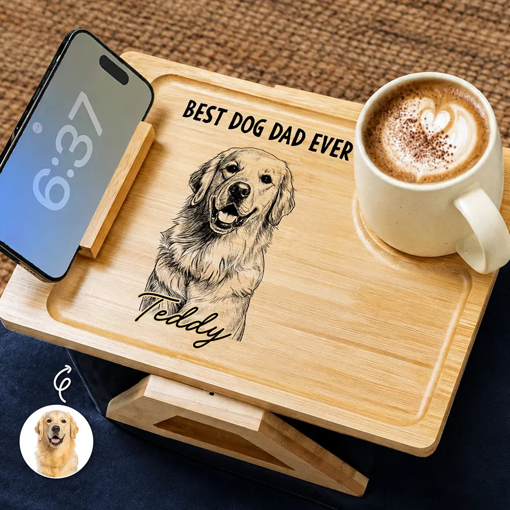 Gift For Men,Custom Photo,Pet Lovers,Dog Lovers,Dog Dad,Cat Lovers,Cat Dad,Gift For Father,Gift For Grandpa,Non-Eng,Photo - Pencil Sketch,Playful - Custom Photo Best Fur Dog Cat Dad Ever Pencil Sketch - Personalized Couch Arm Table