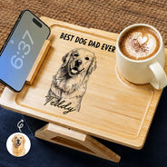 Gift For Men,Custom Photo,Pet Lovers,Dog Lovers,Dog Dad,Cat Lovers,Cat Dad,Gift For Father,Gift For Grandpa,Non-Eng,Photo - Pencil Sketch,Playful - Custom Photo Best Fur Dog Cat Dad Ever Pencil Sketch - Personalized Couch Arm Table
