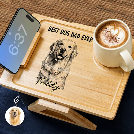 Custom Photo Best Fur Dog Cat Dad Ever Pencil Sketch - Personalized Couch Arm Table