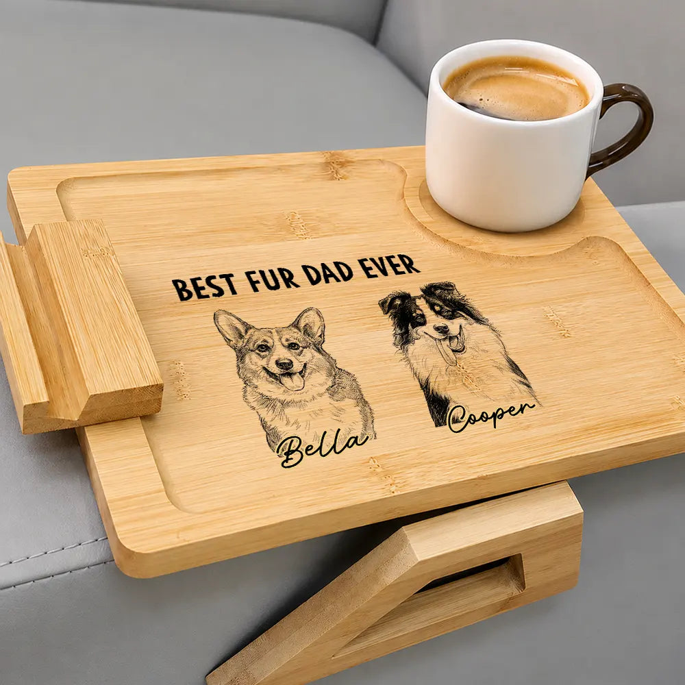 Gift For Men,Custom Photo,Pet Lovers,Dog Lovers,Dog Dad,Cat Lovers,Cat Dad,Gift For Father,Gift For Grandpa,Non-Eng,Photo - Pencil Sketch,Playful - Custom Photo Best Fur Dog Cat Dad Ever Pencil Sketch - Personalized Couch Arm Table