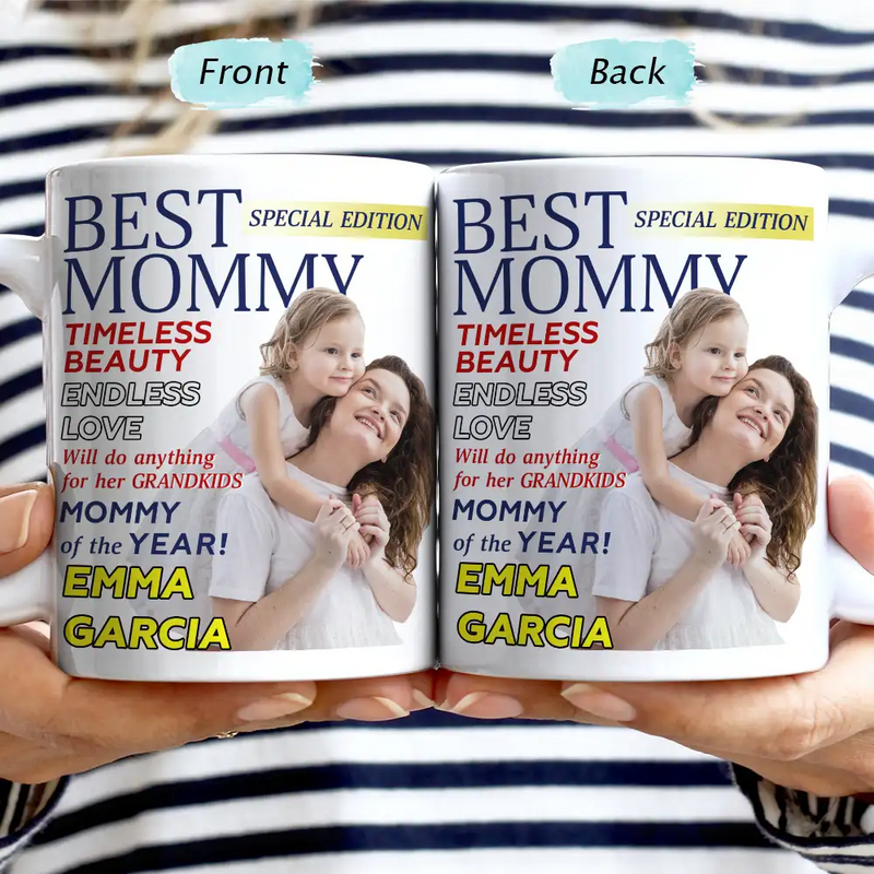 Gift For Mother, Gift For Grandma, Happy, Custom Photo - Custom Photo Best Grandma Mommy Magazine - Personalized Mug