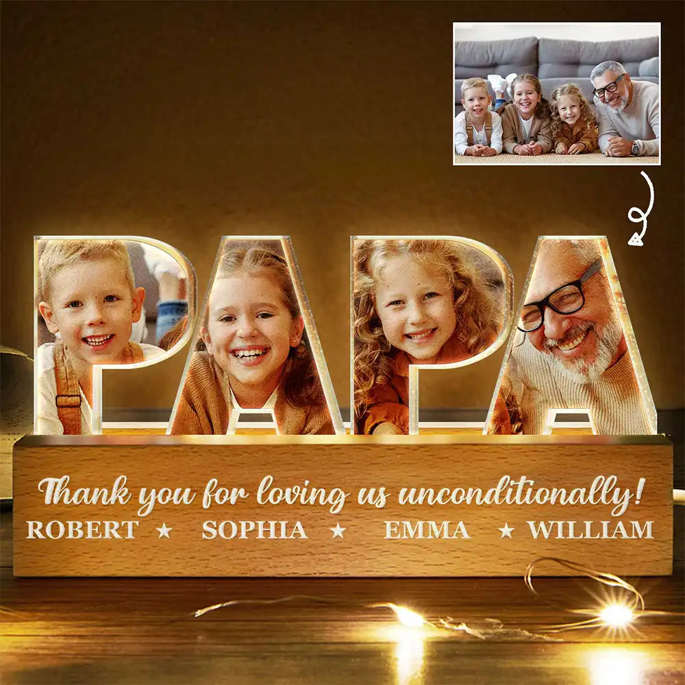 Custom Photo Best Grandpa Father Papa Dad Thank You - Personalized Custom Shaped LED Light