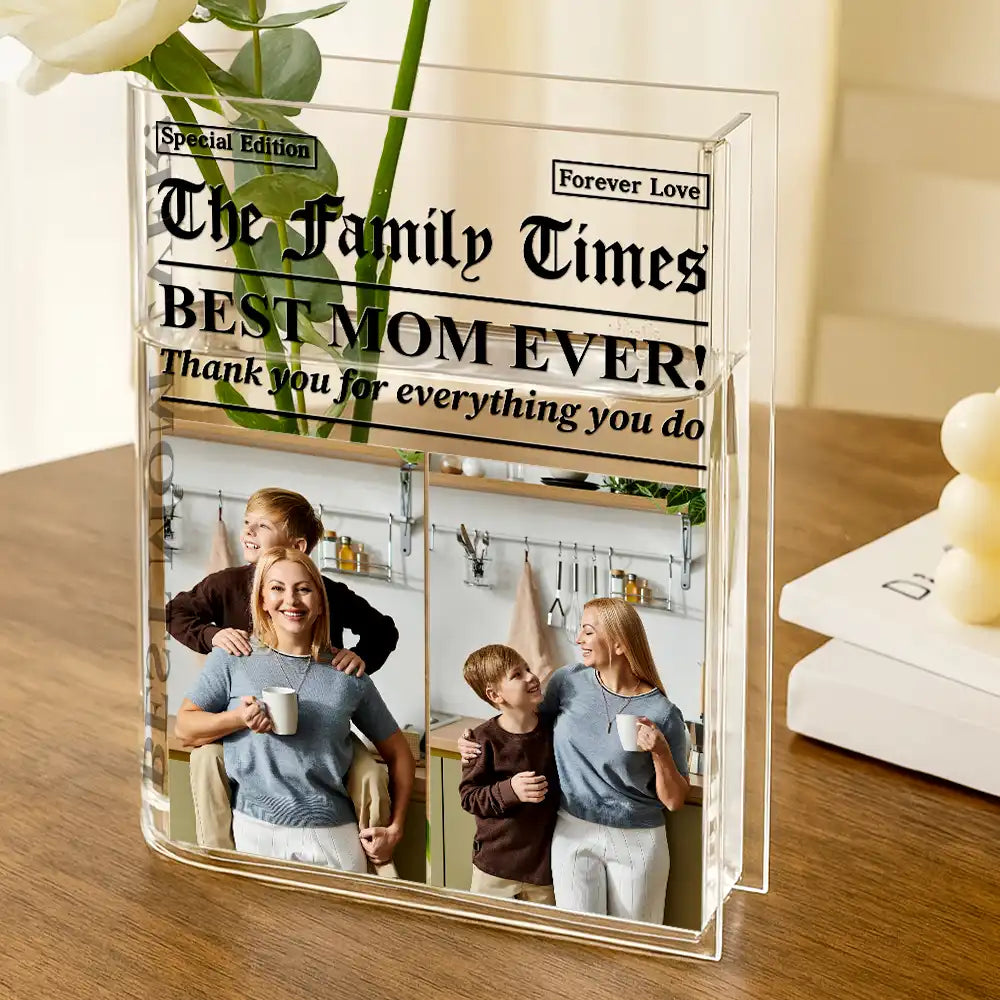 Gift For Father,Gift For Mother,Gift For Women,Gift For Men,Love - Custom Photo Best Mom Dad Ever Newspaper Theme - Personalized Acrylic Book Vase