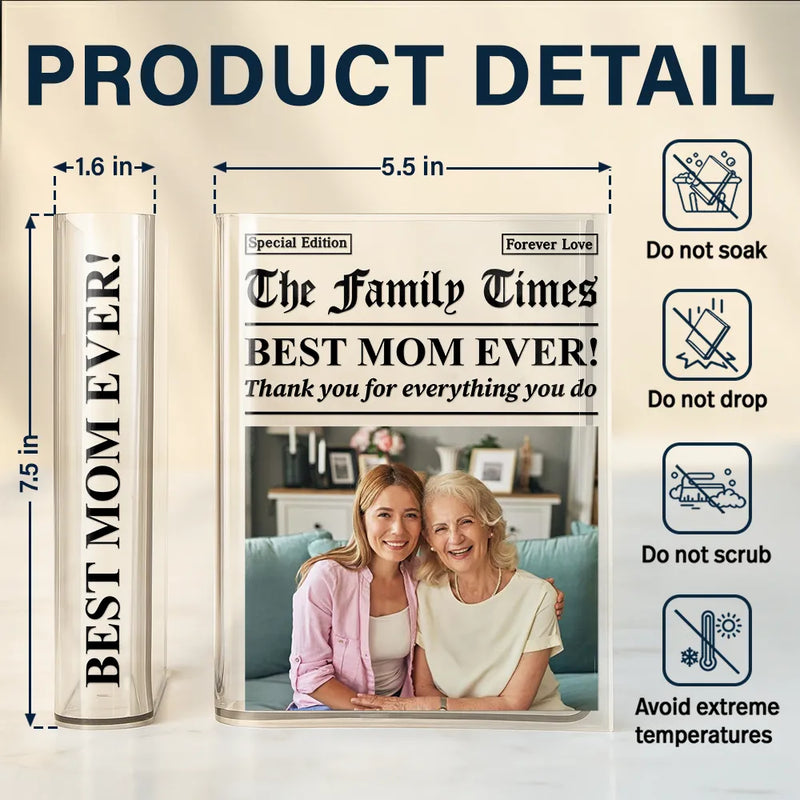 Gift For Father,Gift For Mother,Gift For Women,Gift For Men,Love - Custom Photo Best Mom Dad Ever Newspaper Theme - Personalized Acrylic Book Vase
