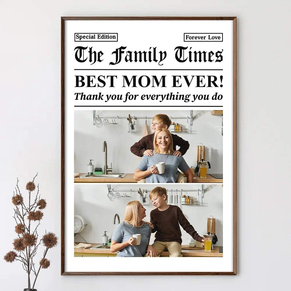 Gift For Mother,Gift For Father,Gift For Women,Gift For Men,Love - Custom Photo Best Mom Dad Ever Newspaper Theme - Personalized Poster