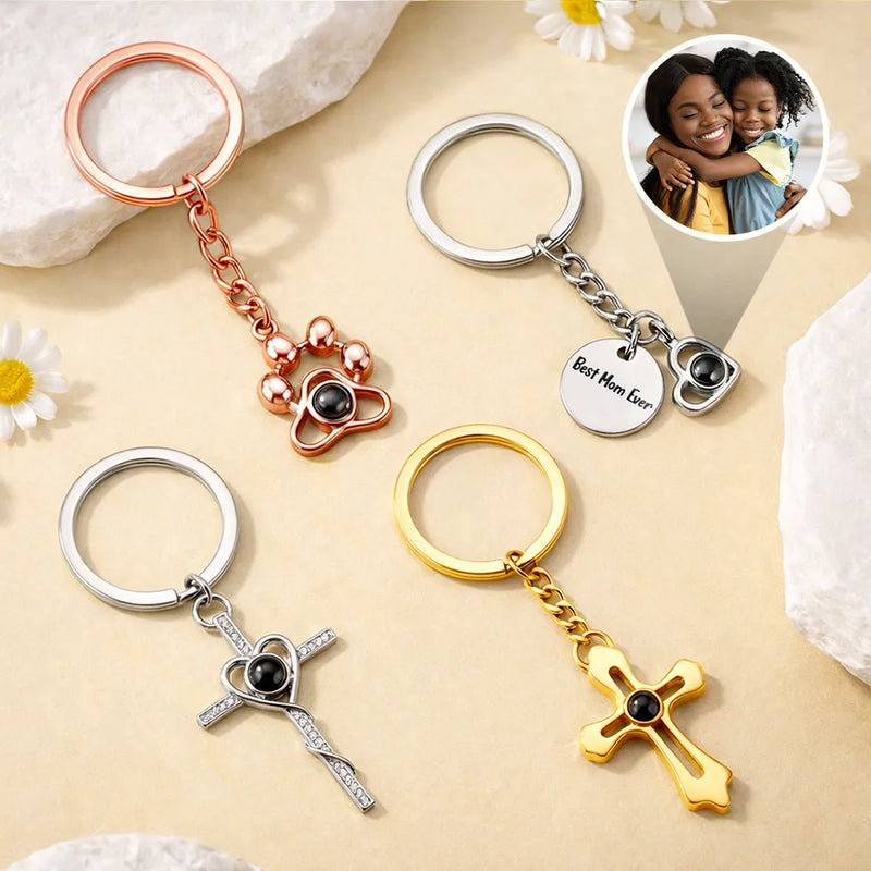 Mom - Daughters (Adult),Mom - Daughters (Young),Mom - Sons,Mom - Children,Gift For Mother - Custom Photo Best Mom Ever - Personalized Custom Shaped Photo Projection Keychain
