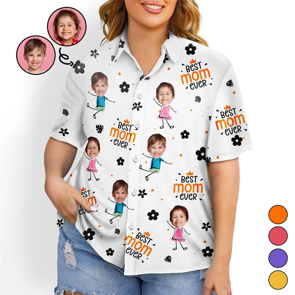 Gift For Mother,Mom,Children - Custom Photo Best Mom Ever Travel Floral Pattern - Personalized Hawaiian Shirt