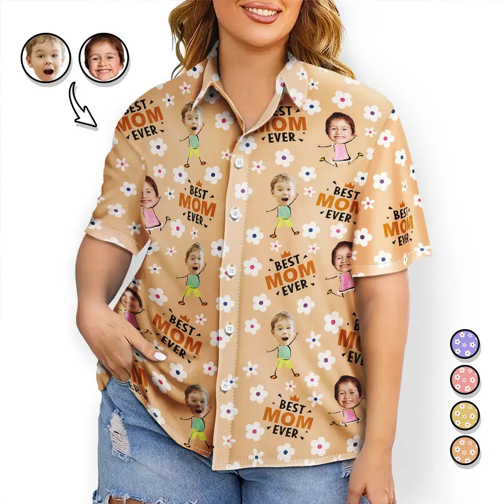Custom Photo Best Mom Grandma Ever Flower Pattern - Personalized Hawaiian Shirt