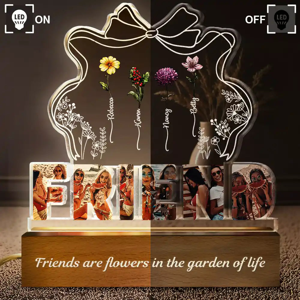 Gift For Sisters, Gift For Bestie, Love, Happy, Custom Photo - Custom Photo Bestie Sister Birth Flower Grow Old Friends - Personalized Custom Shaped LED Light