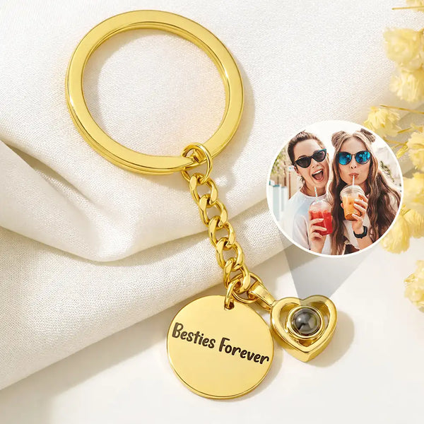 Old Best friends, Gift For Bestie - Custom Photo Besties Forever - Personalized Custom Shaped Photo Projection Keychain