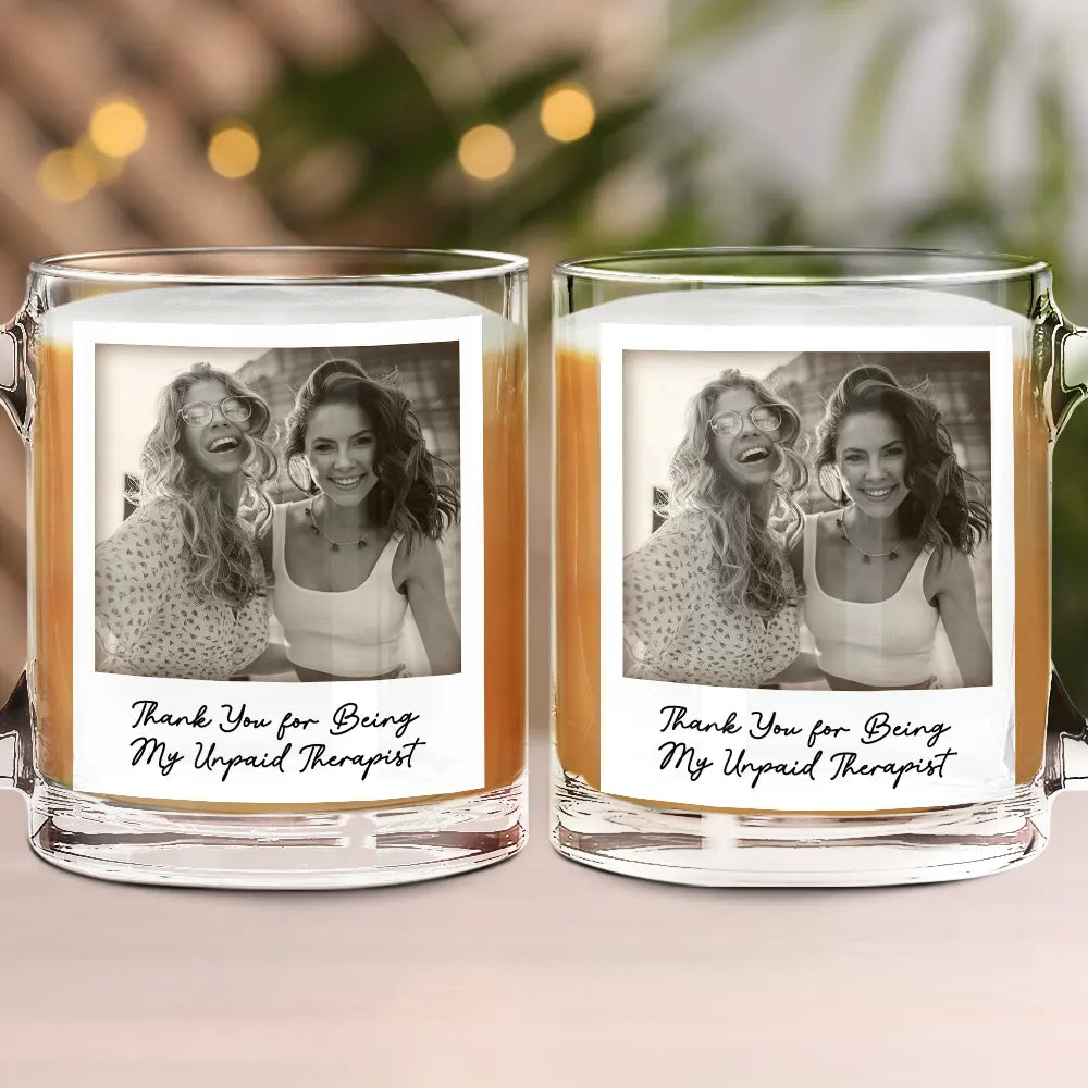Gift For Bestie,Gift For Sisters,Happy,Custom Photo,Old Best friends - Custom Photo Besties Gray Scale Right In The Throat - Personalized Glass Mug
