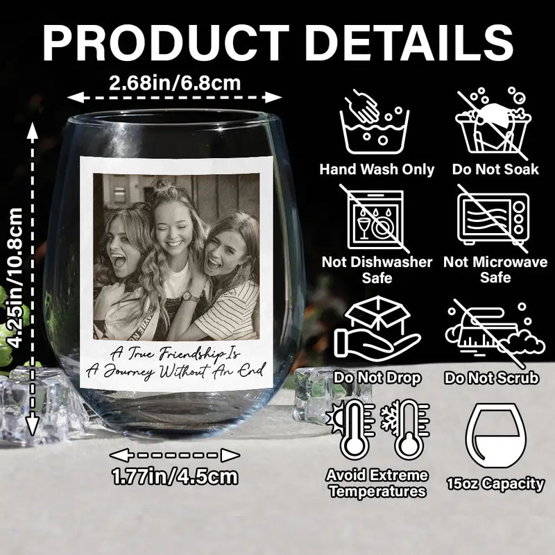 Gift For Bestie,Gift For Sisters,Custom Photo,Happy  - Custom Photo Besties Gray Scale Right In The Throat - Personalized Stemless Wine Glass