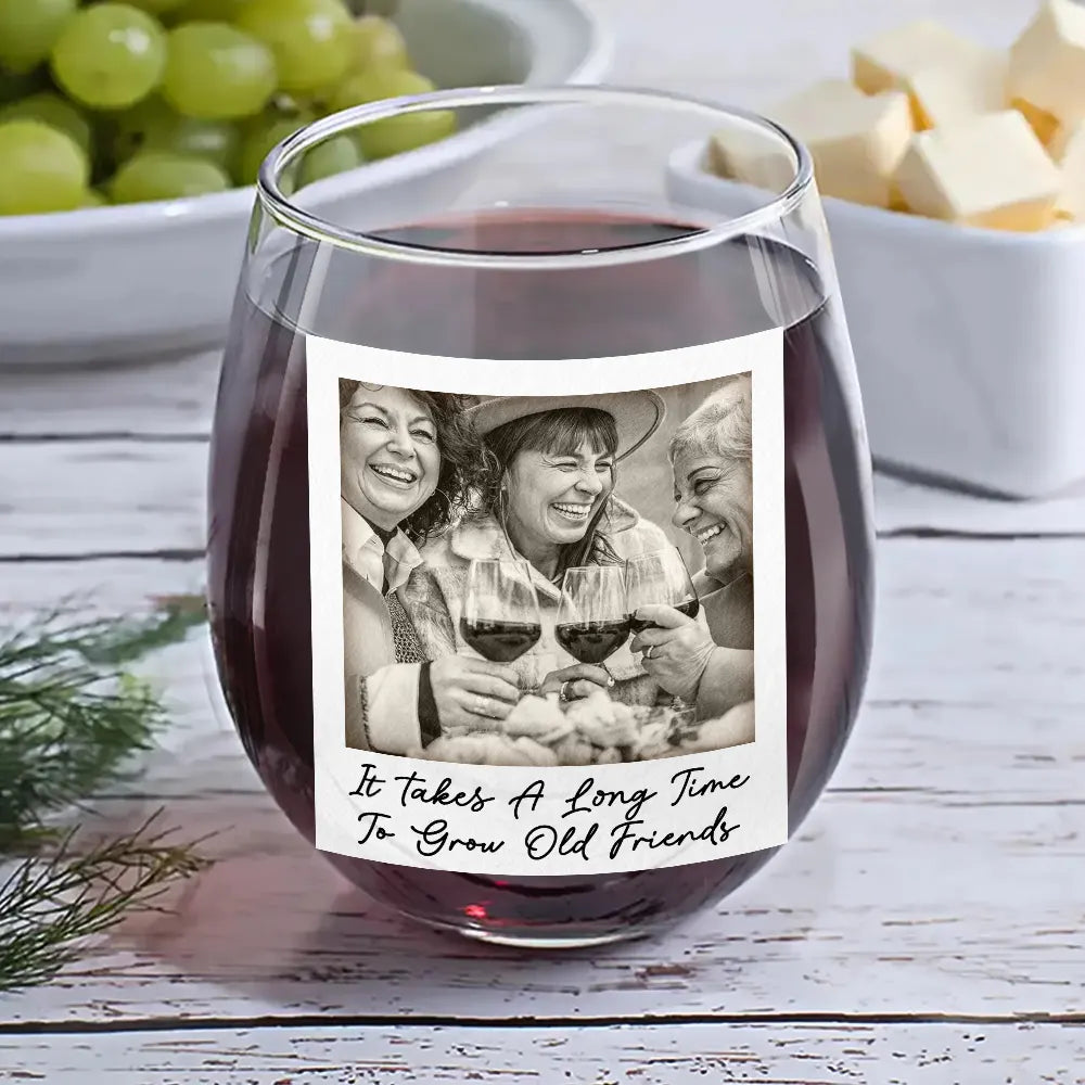 Gift For Bestie,Gift For Sisters,Custom Photo,Happy  - Custom Photo Besties Gray Scale Right In The Throat - Personalized Stemless Wine Glass