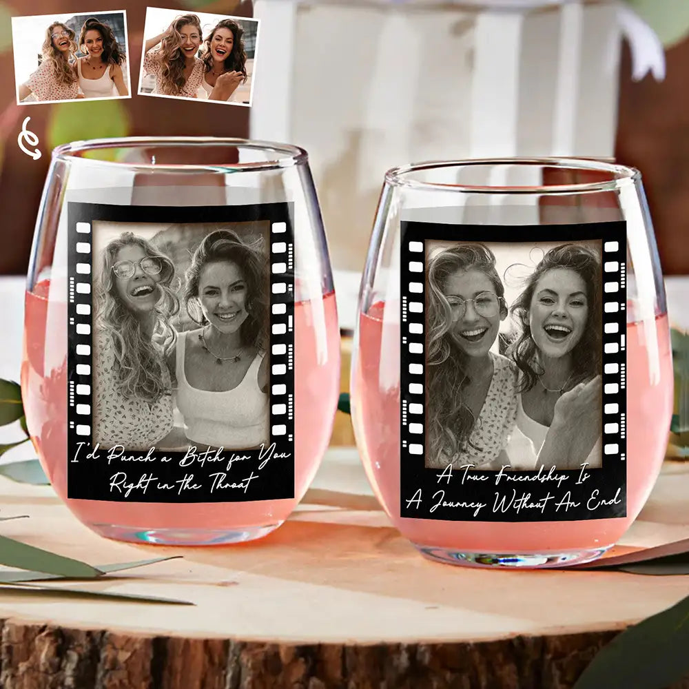 Custom Photo Besties Right In The Throat Film Roll - Personalized Stemless Wine Glass