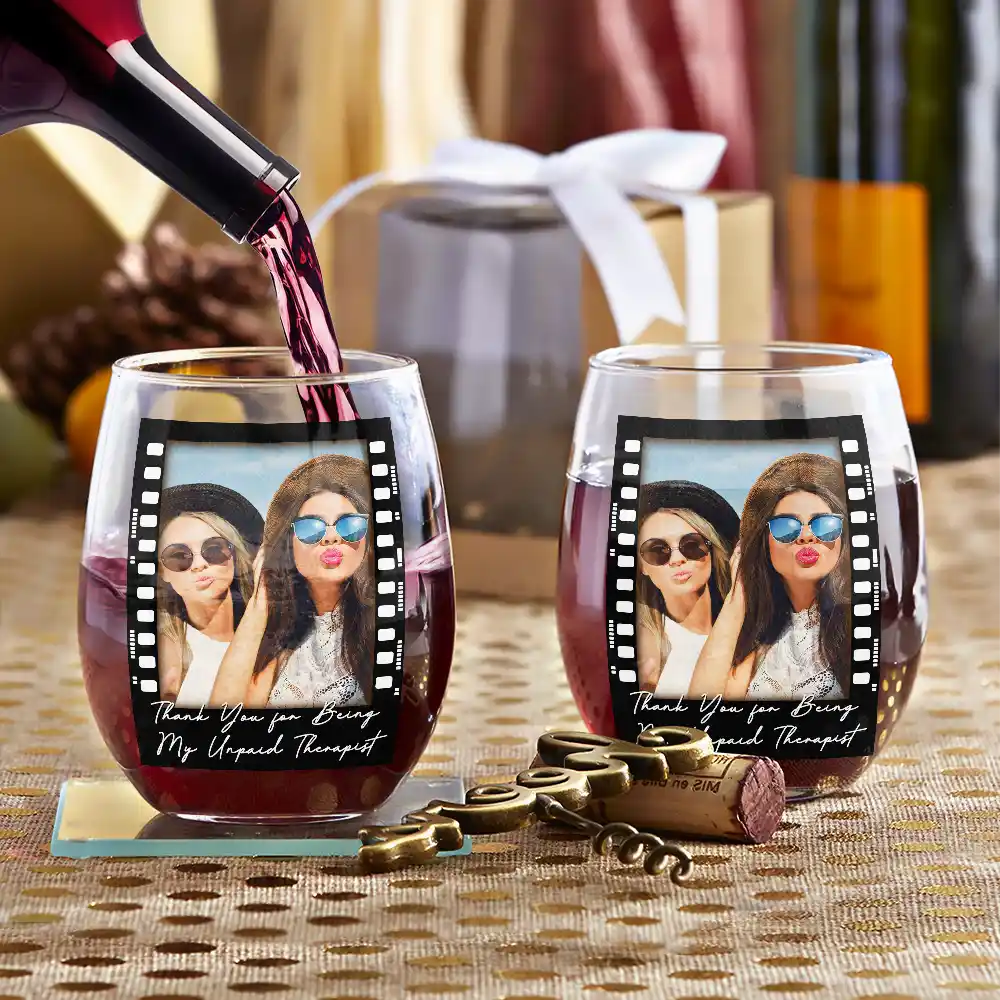 Gift For Bestie, Gift For Sisters, Happy, Custom Photo, Old Best friends - Custom Photo Besties Right In The Throat Film Roll - Personalized Stemless Wine Glass