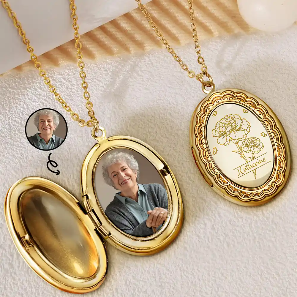 Gift For Mother,Gift For Yourself,Gift For Women,Happy - Custom Photo Birth Month Flower Lovely Bouquet - Personalized Locket Necklace